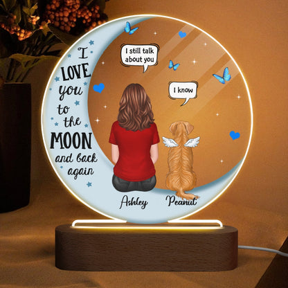 Memorial Dog On Moon Personalized Circle Acrylic LED Lamp Night Light