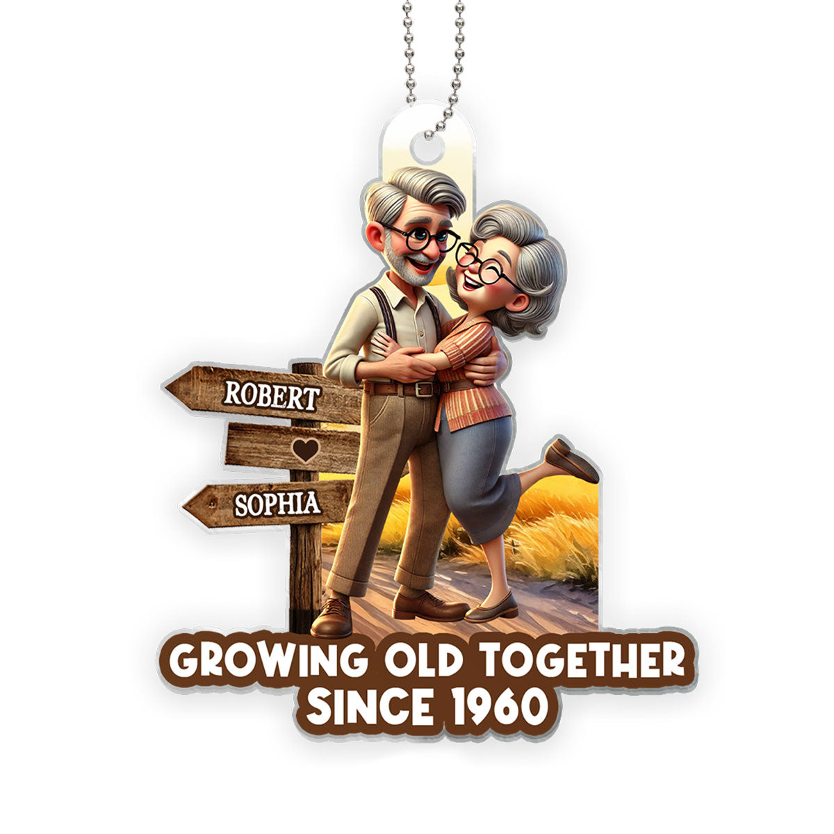 Growing Old Together Personalized Car Hanger Ornament, Anniversary Valentine's Day For Him, For Her, Husband, Wife