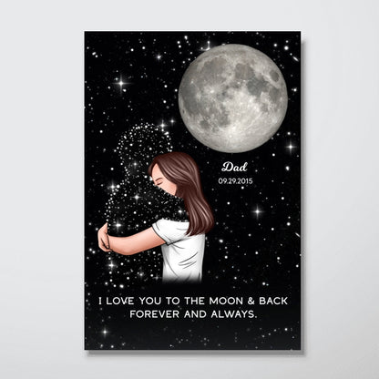 Lost Loved One Woman Hugging Moon Phase Galaxy Art Memorial Sympathy Gift Personalized Poster