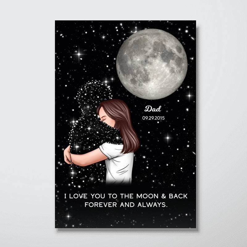 Lost Loved One Woman Hugging Moon Phase Galaxy Art Memorial Sympathy Gift Personalized Poster