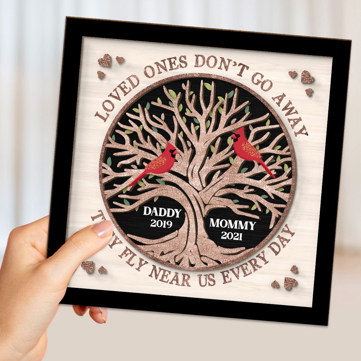 Memorial Cardinals Glitter Tree Personalized 2-layer Wooden Plaque