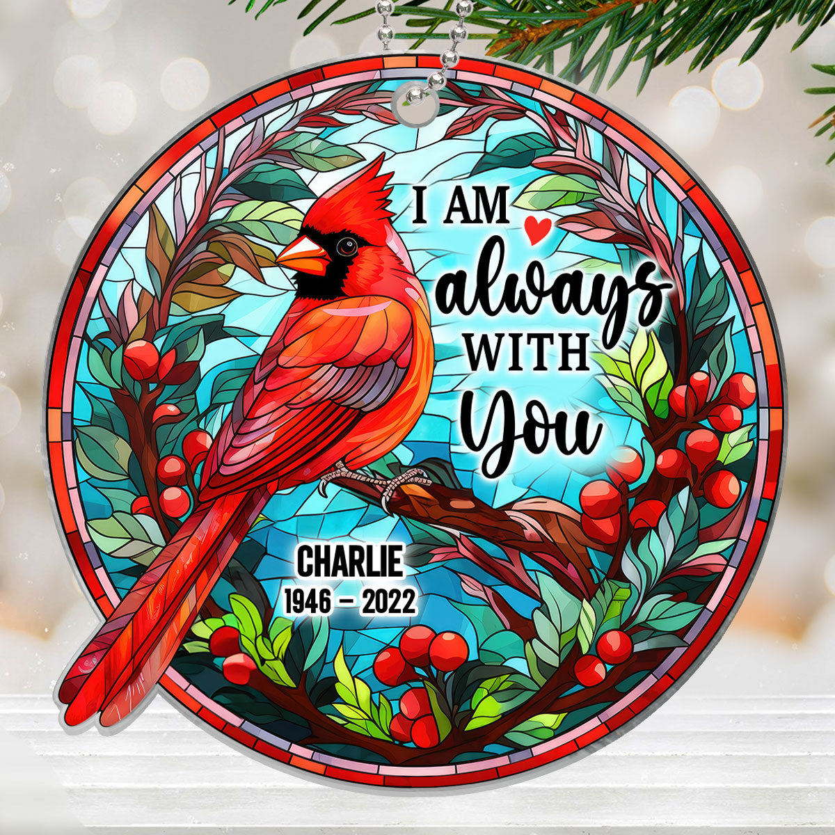 Cardinal Memorial Stained Glass Personalized Acrylic Ornament