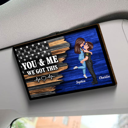 Hero Couple Hugging Kissing Half Flag Valentine's Day Gift by Occupation Gift For Her Gift For Him Personalized Car Visor