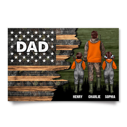 Hunting Dad Grandpa With Kids Half Nation Flag Personalized Horizontal Poster, Father's Day Gift For Dad, For Grandpa, For Husband