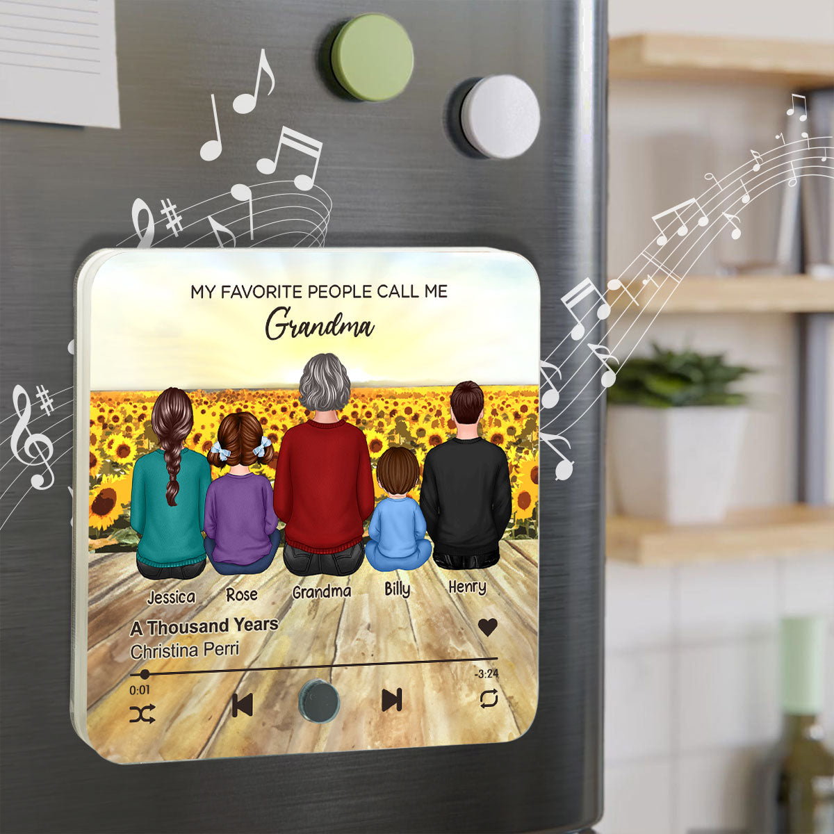 My Favorite People Call Me Nana Sunflower Field Personalized Music Fridge Magnet, Perfect Mother's Day Gift For Nana, Grandma