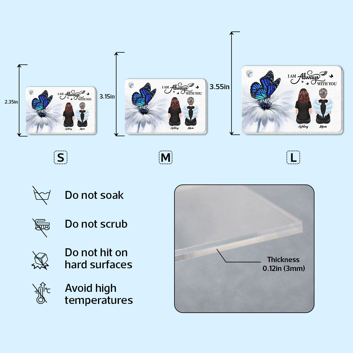 Butterfly I Am Always With You Memorial Sympathy Gift Remembrance Keepsake Personalized Acrylic Keychain