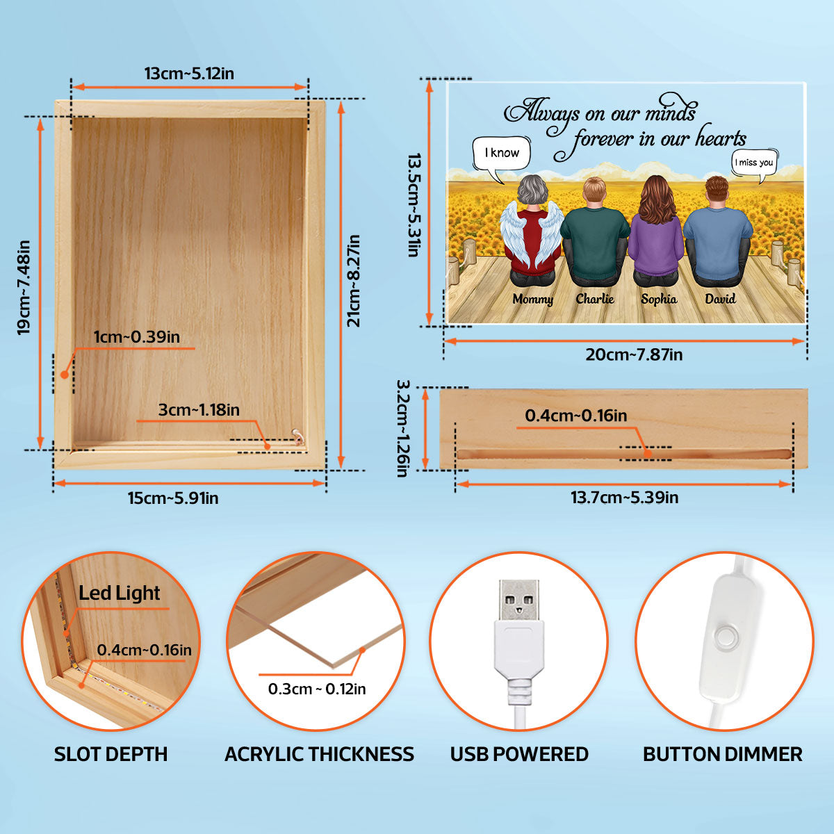 Forever In My Heart Memorial Keepsake Personalized Frame Light Box