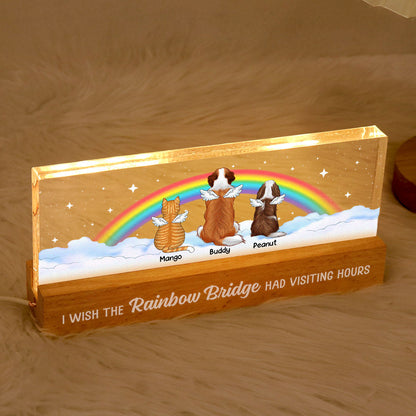 Dog Cat Memorial On Rainbow Bridge Personalized Acrylic Block LED Night Light, Memorial Gifts