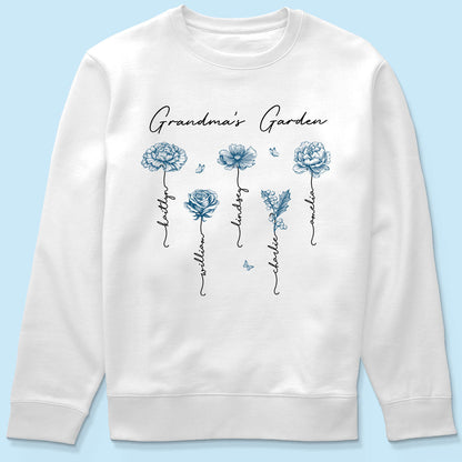 Grandma's Garden Retro Vintage Birthmonth Flowers Personalized Shirt, Grandkids Names Floral Gift for Grandma, Mom
