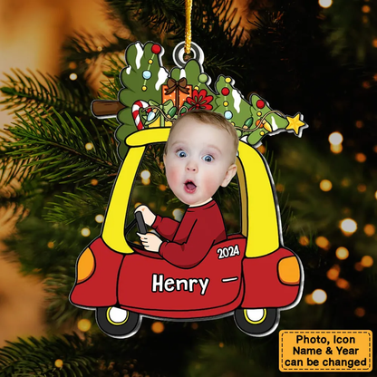 Personalized Custom Photo Christmas Baby In Car Ornament