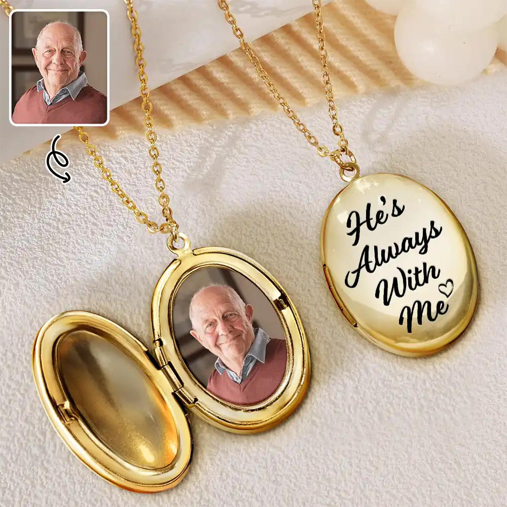 Custom Photo Memorial Always With Me Forever In My Heart - Personalized Locket Necklace