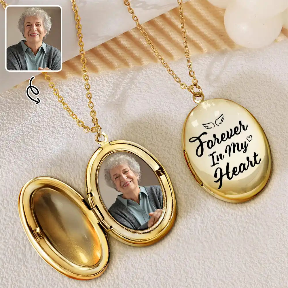 Custom Photo Memorial Always With Me Forever In My Heart - Personalized Locket Necklace