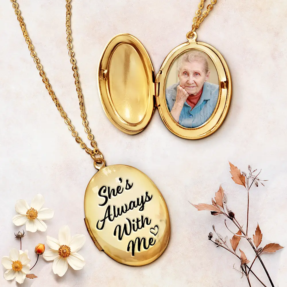 Custom Photo Memorial Always With Me Forever In My Heart - Personalized Locket Necklace