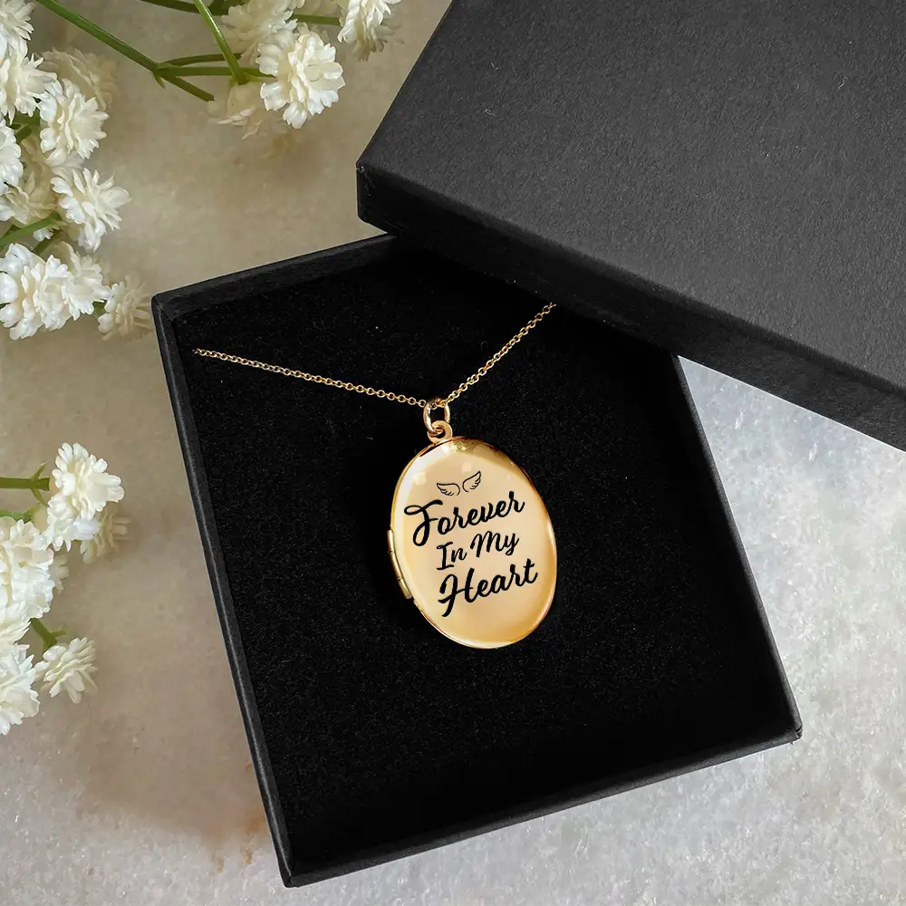 Custom Photo Memorial Always With Me Forever In My Heart - Personalized Locket Necklace