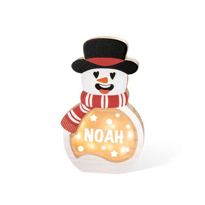 Personalized Snowman LED Light Wooden Decoration with Tabletop Name Block Sign Holiday Party Essentials Winter Christmas Gift for Family Kids