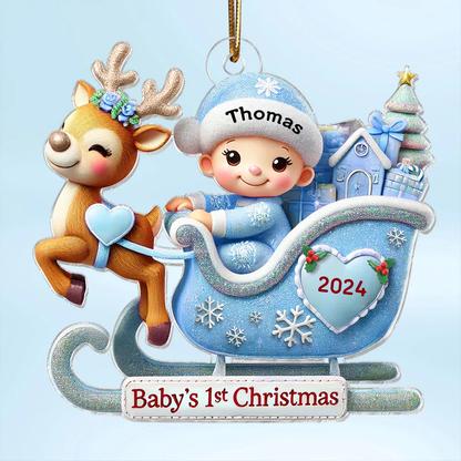 Baby First Christmas Newborn On Sleigh Keepsake Personalized Acrylic Ornament