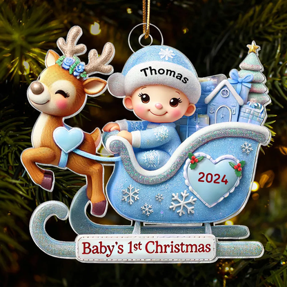 Baby First Christmas Newborn On Sleigh Keepsake Personalized Acrylic Ornament