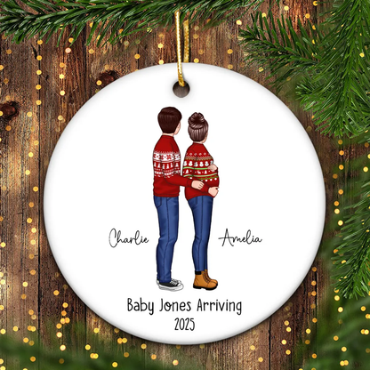 Custom Maternity Ornament, Personalized Expectant Parents, Pregnancy Announcement