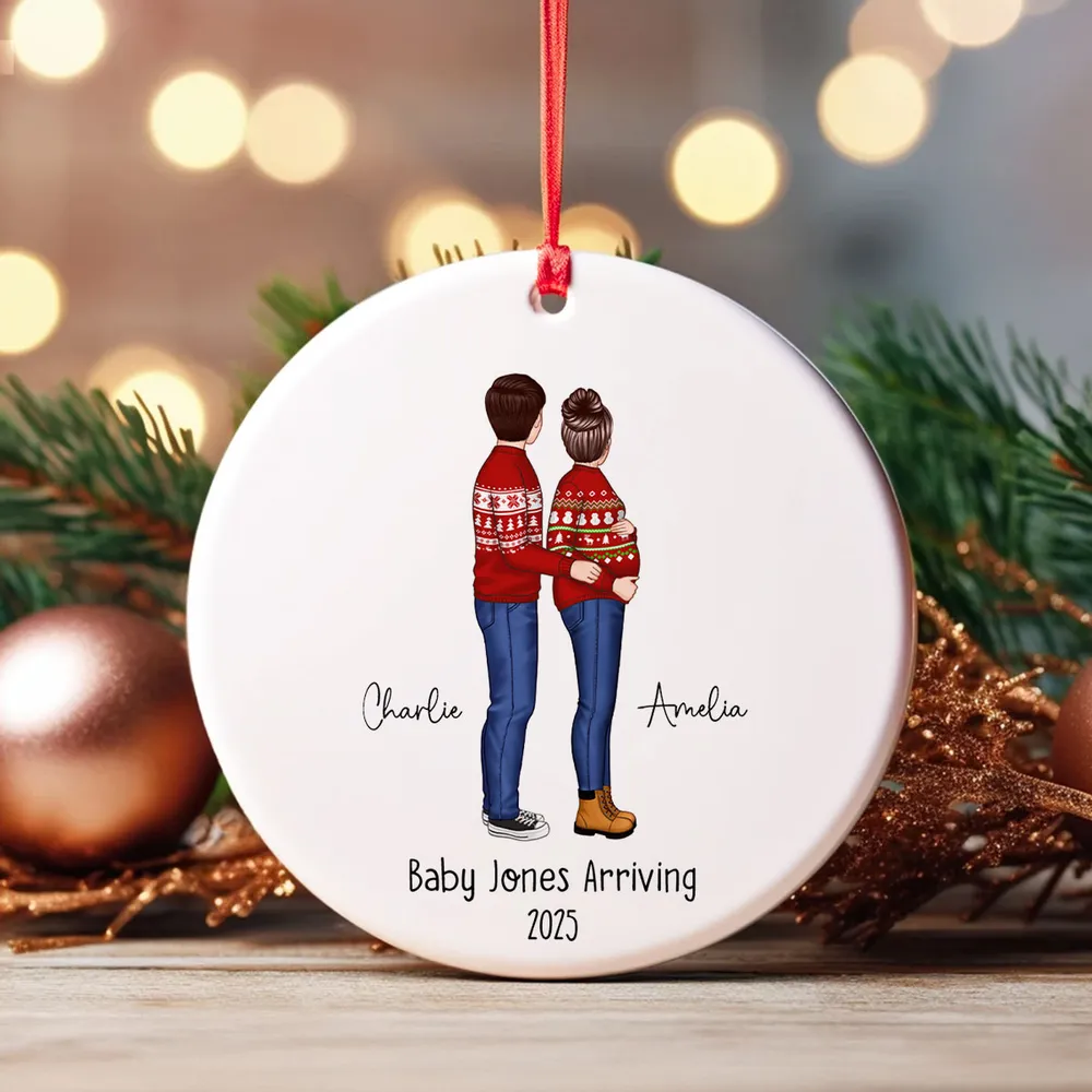 Custom Maternity Ornament, Personalized Expectant Parents, Pregnancy Announcement