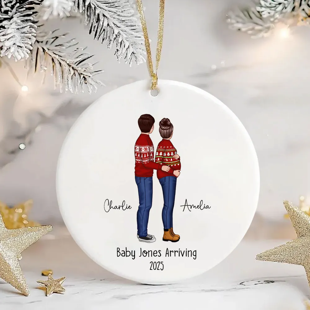 Custom Maternity Ornament, Personalized Expectant Parents, Pregnancy Announcement