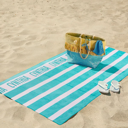 Personalised Quick Dry Soft Classic Stripe Microfiber Beach Towel with Name Summer Essential Gift for Family Kids