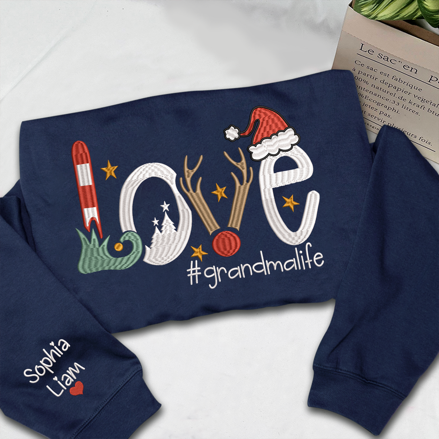 Embroidered Christmas Love Custom Gradma And Kids, Merry Christmas Gift For Grandma