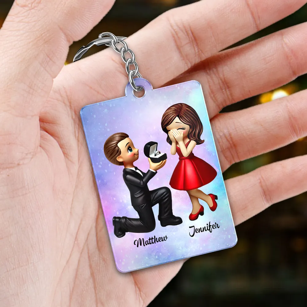 Newly Engaged Couple Gift Personalized Acrylic Flat Keychain, Just Engaged Valentine's Day Gifts for Couples, Favorite Song Scannable QR Code