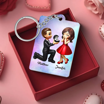 Newly Engaged Couple Gift Personalized Acrylic Flat Keychain, Just Engaged Valentine's Day Gifts for Couples, Favorite Song Scannable QR Code