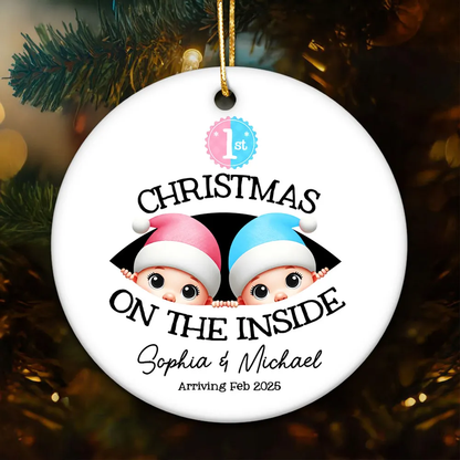 Personalized Twins Baby's First Christmas On the Inside Ornament, Custom Pregnancy Reveal Ornament, Expecting Parents
