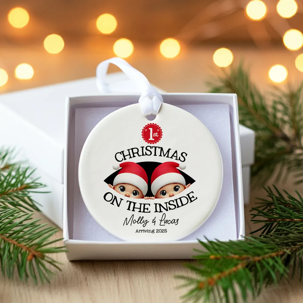 Personalized Twins Baby's First Christmas On the Inside Ornament, Custom Pregnancy Reveal Ornament, Expecting Parents