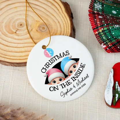 Personalized Twins Baby's First Christmas On the Inside Ornament, Custom Pregnancy Reveal Ornament, Expecting Parents