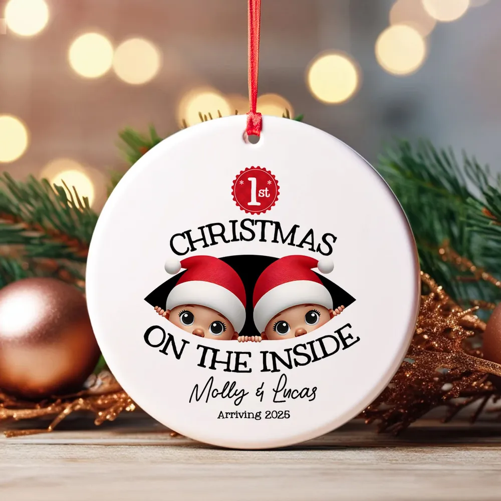 Personalized Twins Baby's First Christmas On the Inside Ornament, Custom Pregnancy Reveal Ornament, Expecting Parents