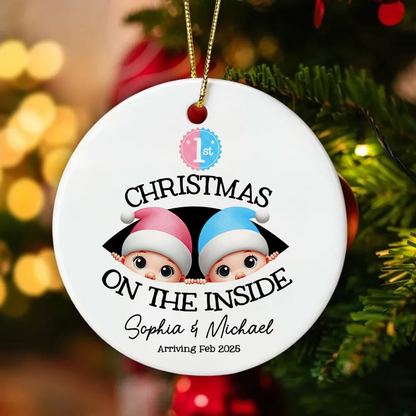 Personalized Twins Baby's First Christmas On the Inside Ornament, Custom Pregnancy Reveal Ornament, Expecting Parents