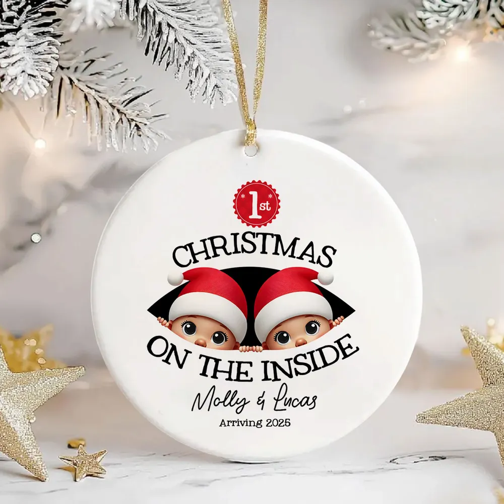 Personalized Twins Baby's First Christmas On the Inside Ornament, Custom Pregnancy Reveal Ornament, Expecting Parents