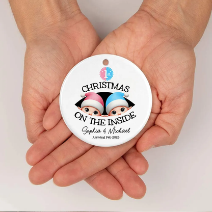Personalized Twins Baby's First Christmas On the Inside Ornament, Custom Pregnancy Reveal Ornament, Expecting Parents