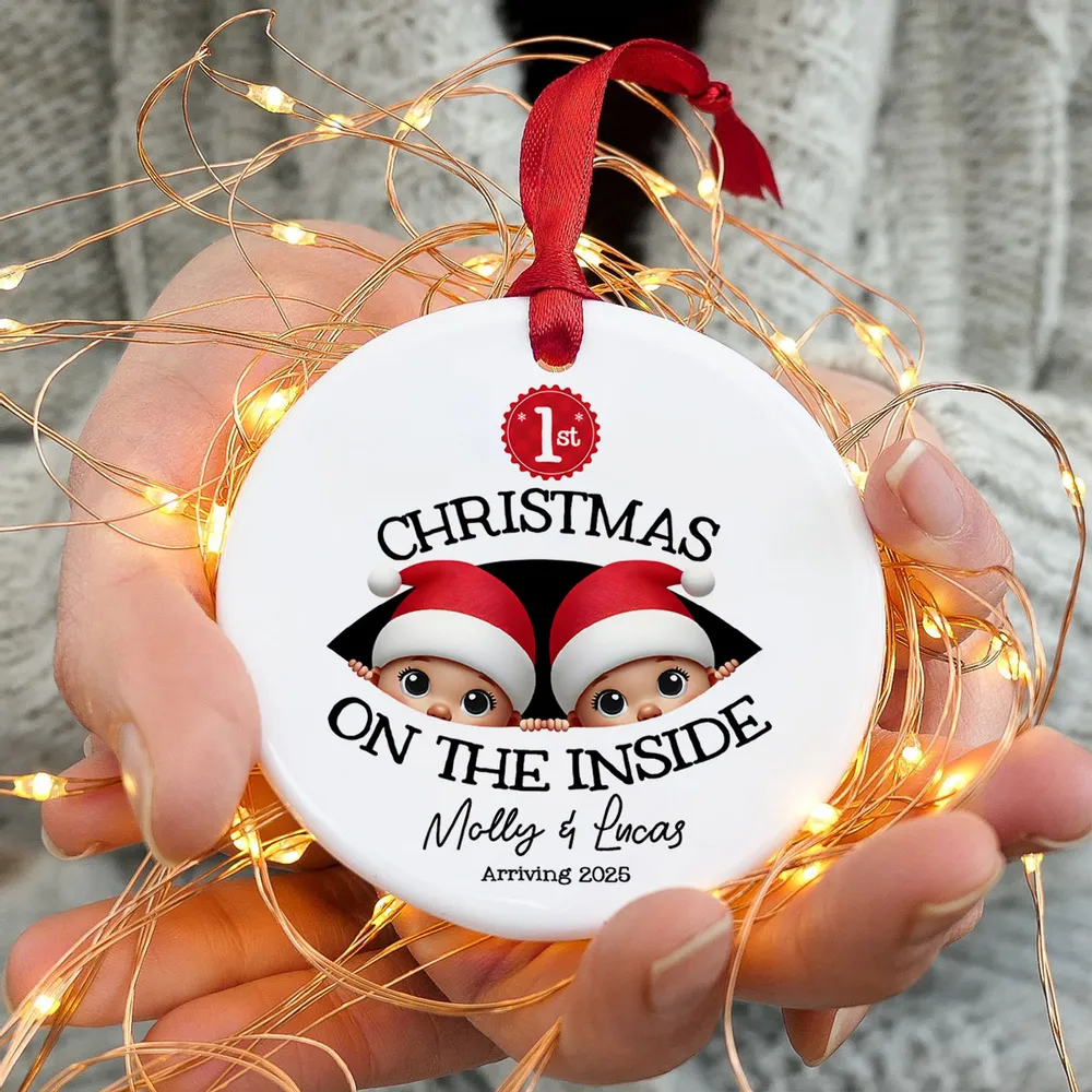 Personalized Twins Baby's First Christmas On the Inside Ornament, Custom Pregnancy Reveal Ornament, Expecting Parents