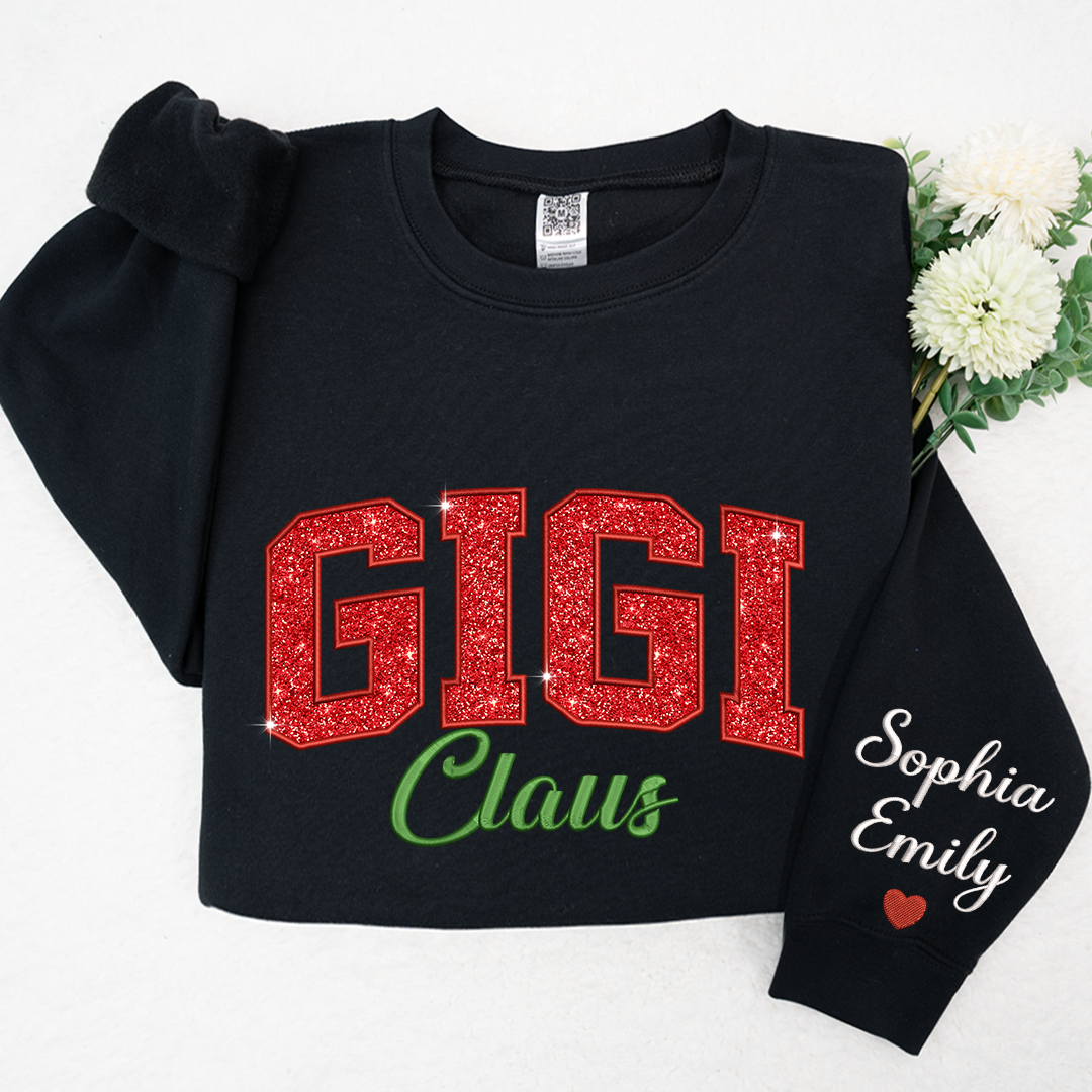 Mimi Claus Glitter Embroidered And GrandKids Sweatshirt