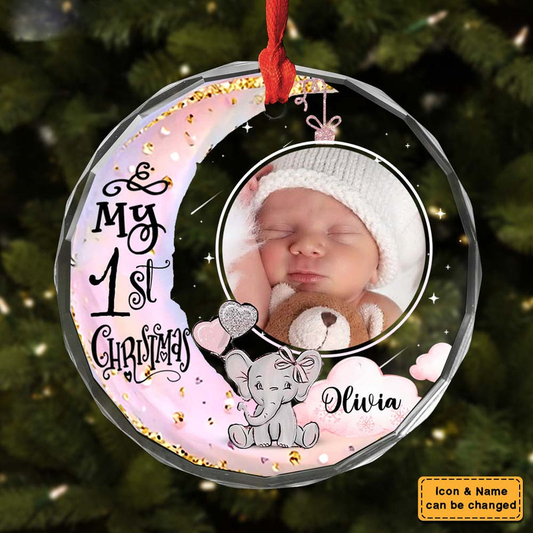 Personalized Baby's First Christmas Custom Photo Circle Acrylic Ornament