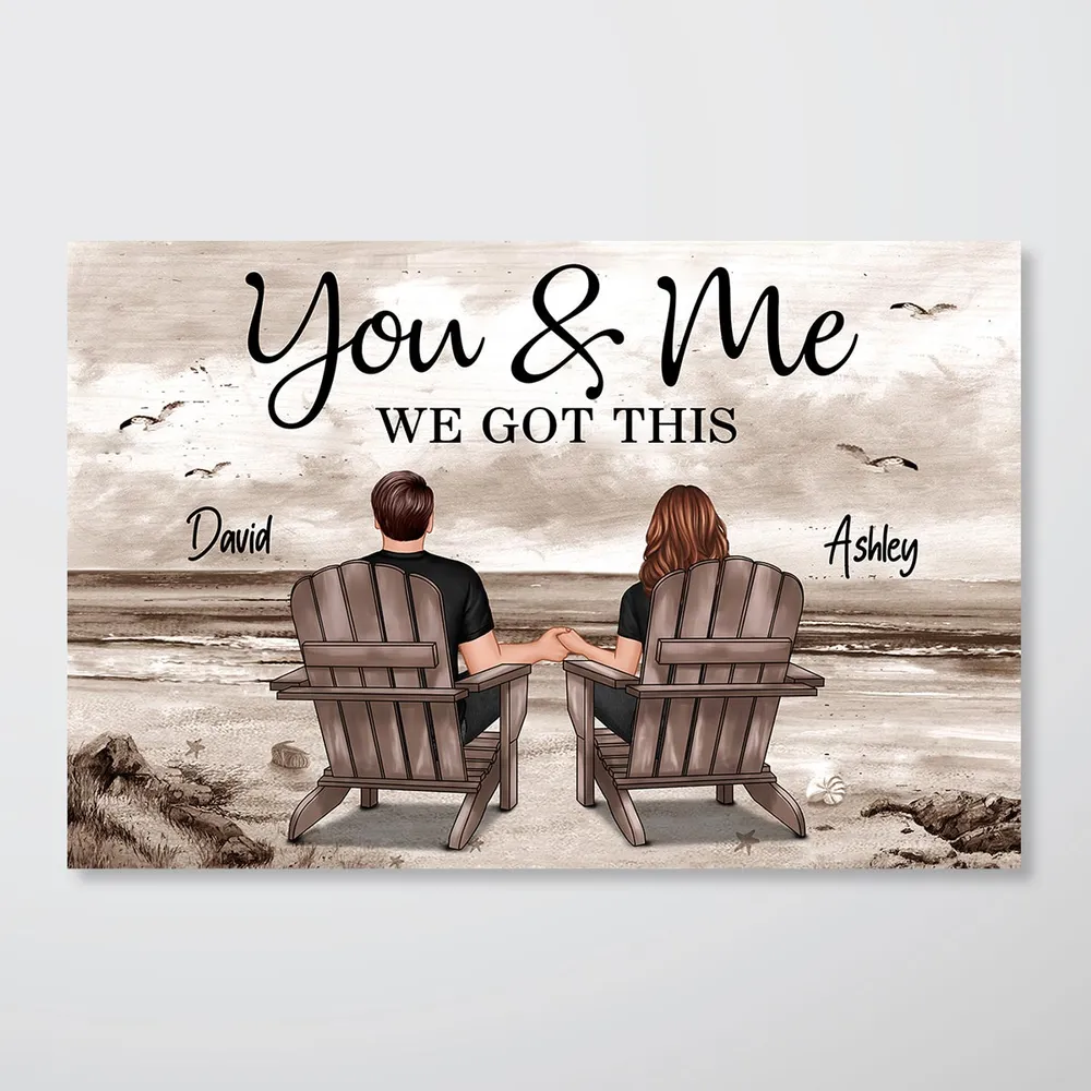 Couple Beach Landscape Retro Vintage Personalized Poster, Anniversary Gift For Couple, Husband, Wife, Dad, Mom