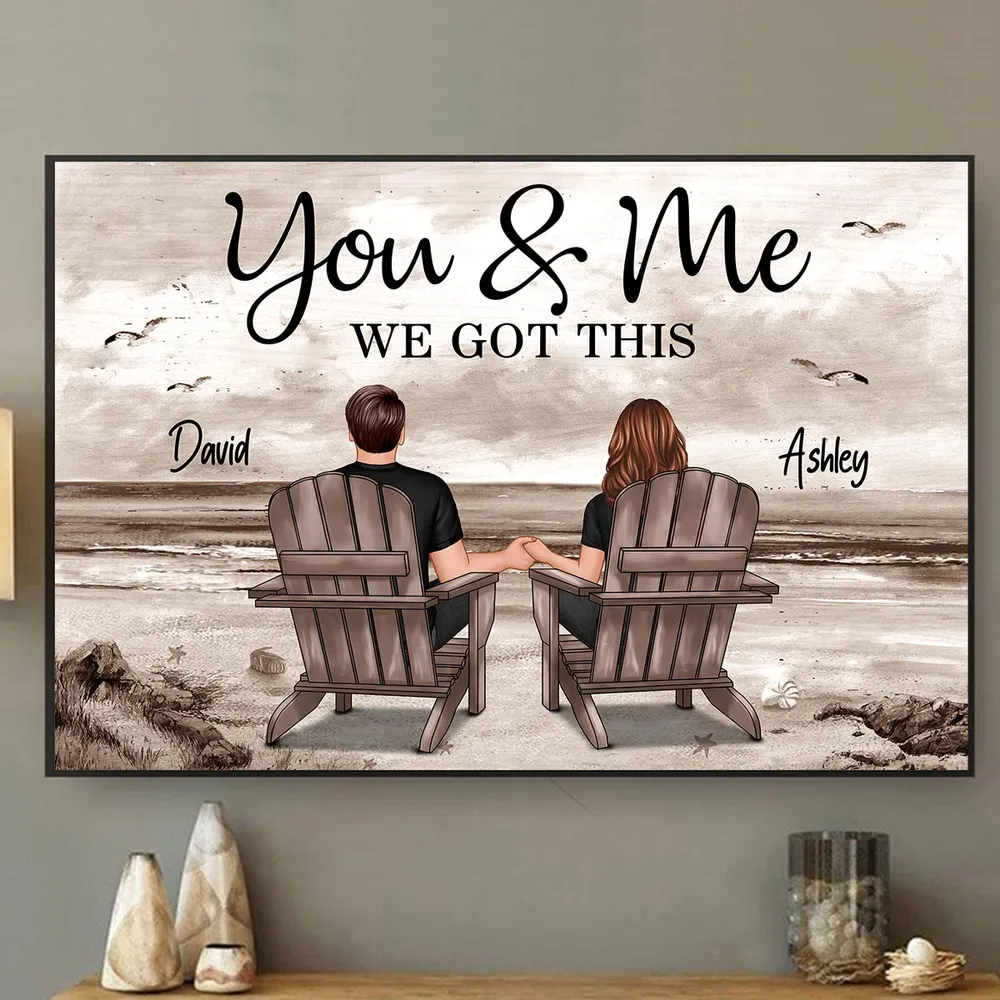 Couple Beach Landscape Retro Vintage Personalized Poster, Anniversary Gift For Couple, Husband, Wife, Dad, Mom