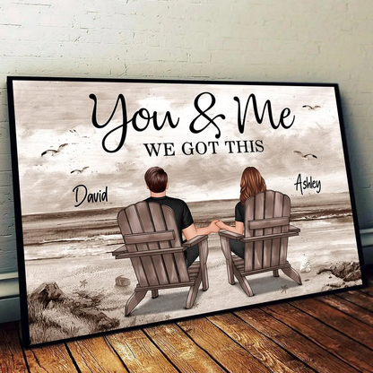 Couple Beach Landscape Retro Vintage Personalized Poster, Anniversary Gift For Couple, Husband, Wife, Dad, Mom