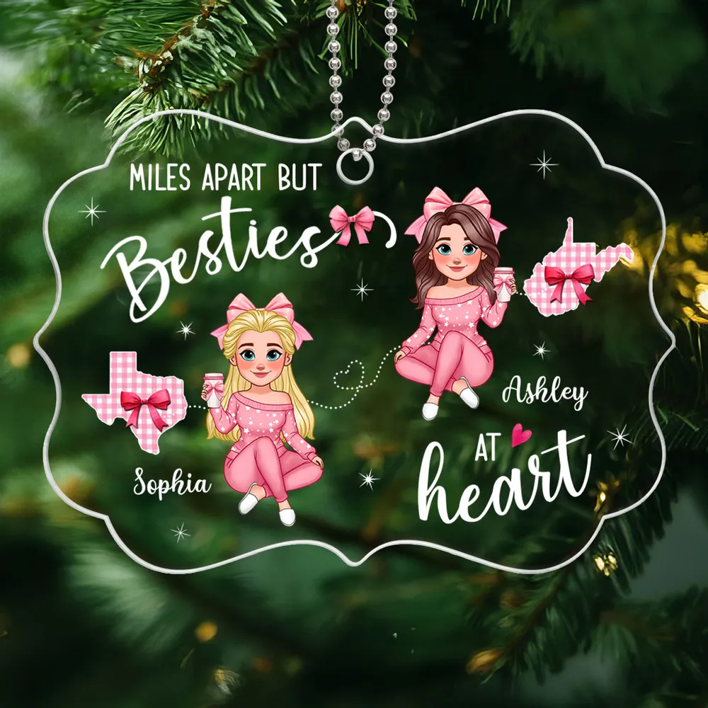 Long Distance Besties Coquette Christmas Personalized Acrylic Ornament