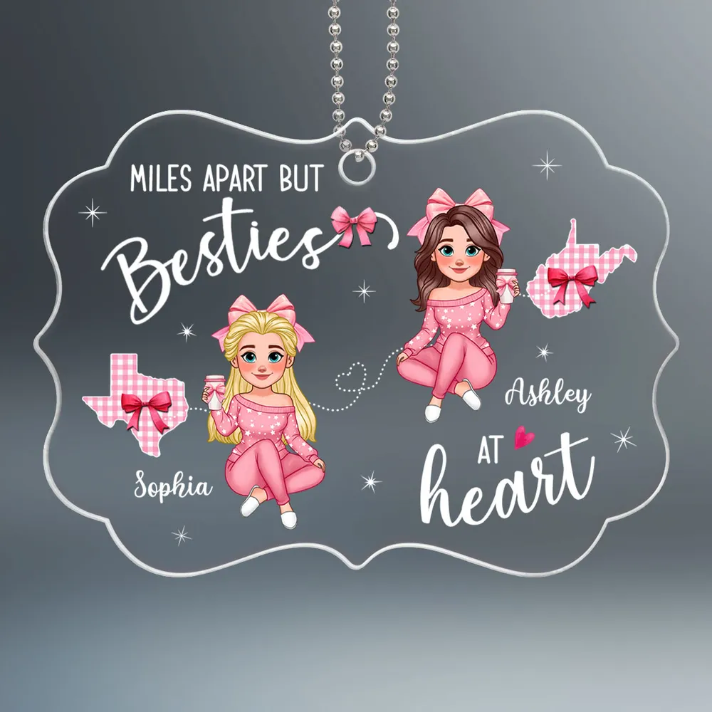 Long Distance Besties Coquette Christmas Personalized Acrylic Ornament