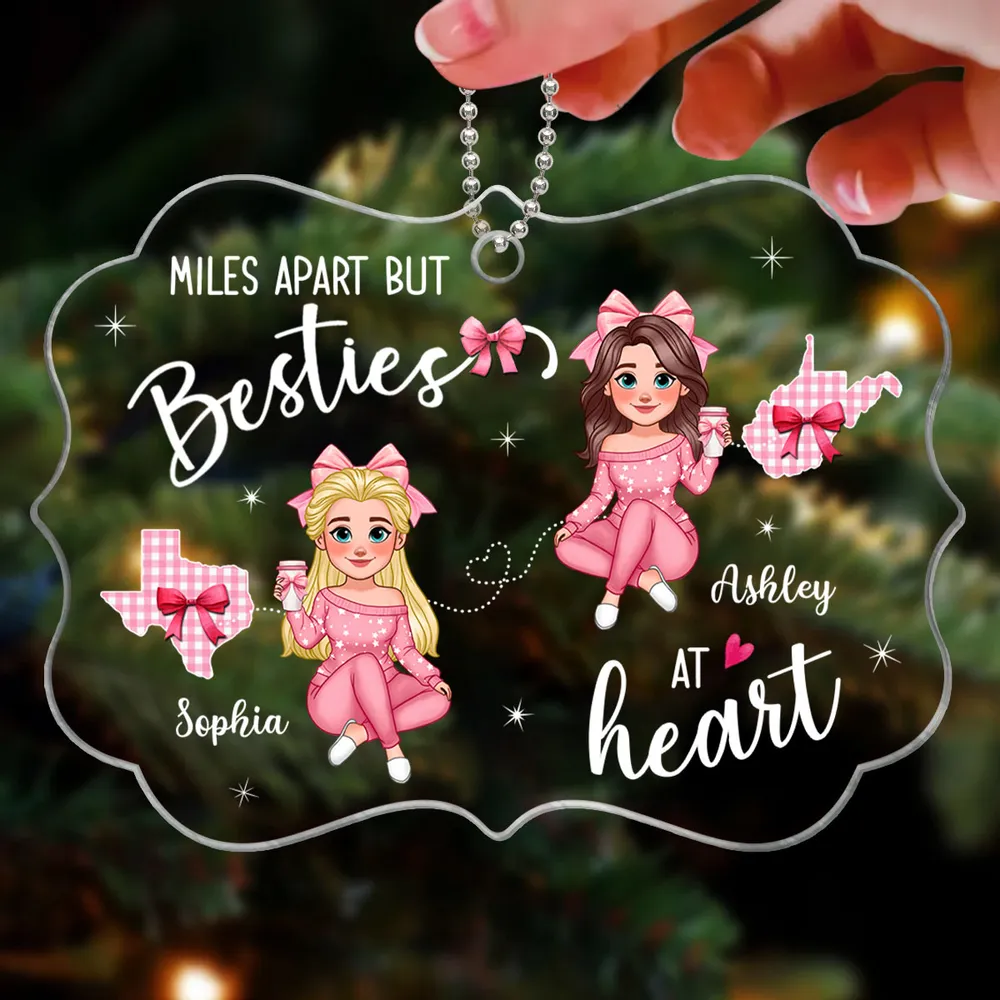 Long Distance Besties Coquette Christmas Personalized Acrylic Ornament