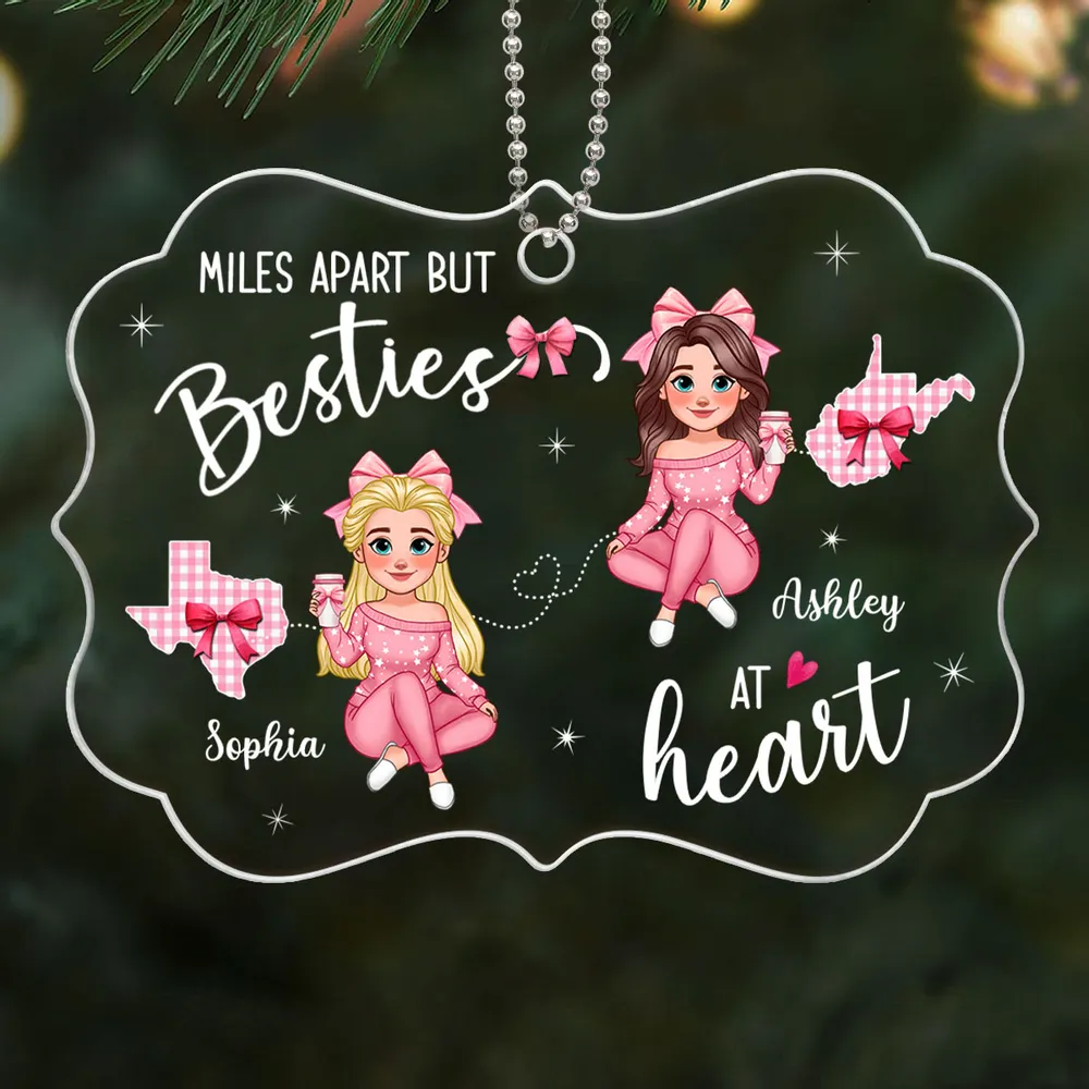 Long Distance Besties Coquette Christmas Personalized Acrylic Ornament