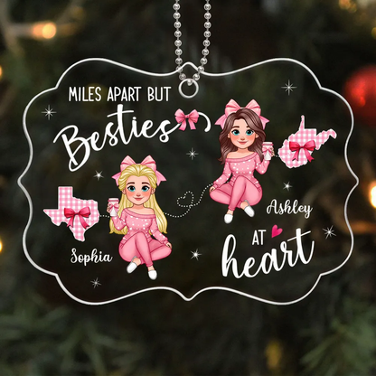 Long Distance Besties Coquette Christmas Personalized Acrylic Ornament