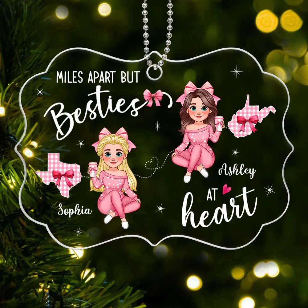 Long Distance Besties Coquette Christmas Personalized Acrylic Ornament