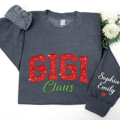 Mimi Claus Glitter Embroidered And GrandKids Sweatshirt