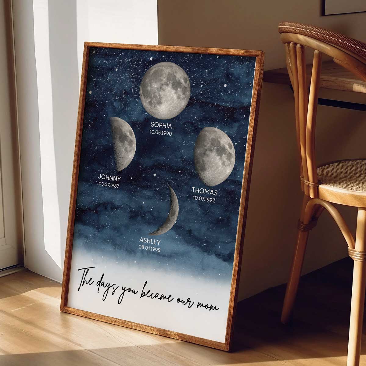 Starry Night Customize Birth Moon Phase The Day You Became Mom Personalized Poster, Heartfelt 2025 Mother's Day Gift