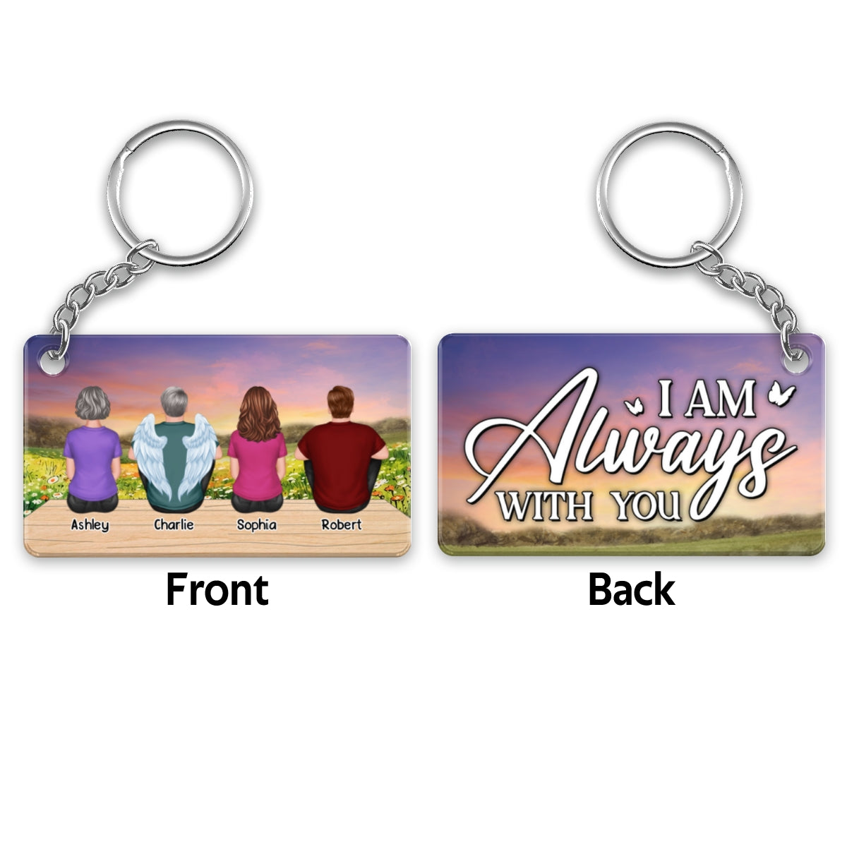 Always With You Memorial Remembrance Keepsake Flower Field Sunset Personalized Acrylic Keychain